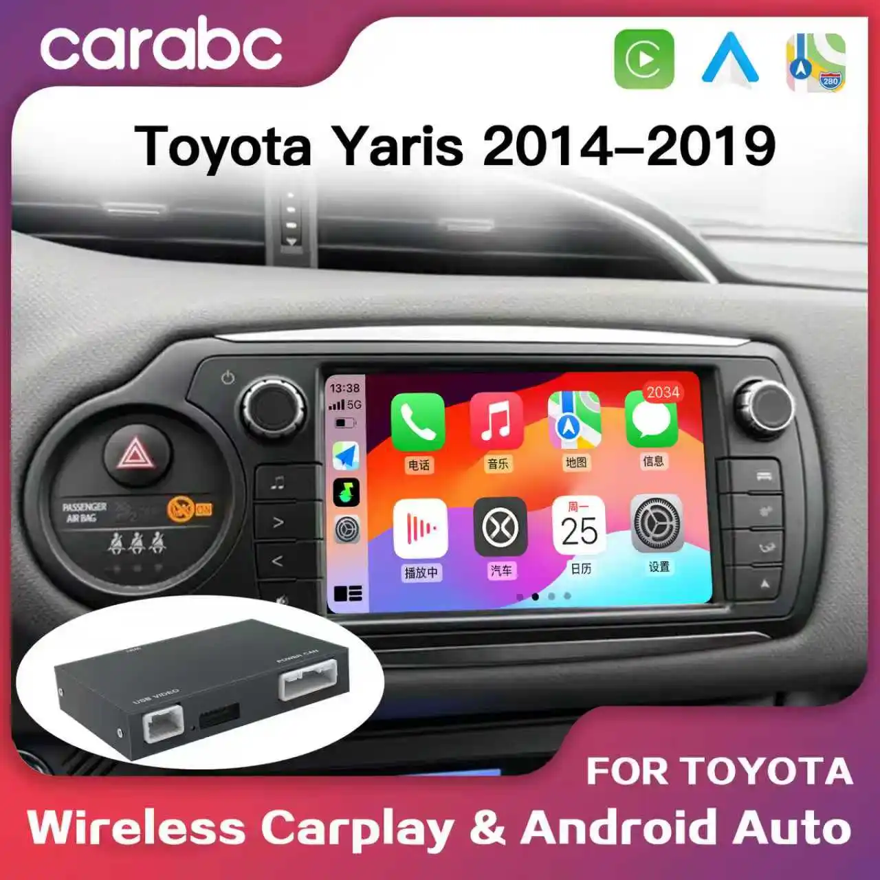 

CARABC Wireless Carplay Android Auto для TOYOTA Avalon RAV4 Corolla Tacoma Camry Tundra Highlander Prius 4Runner Yaris модуль