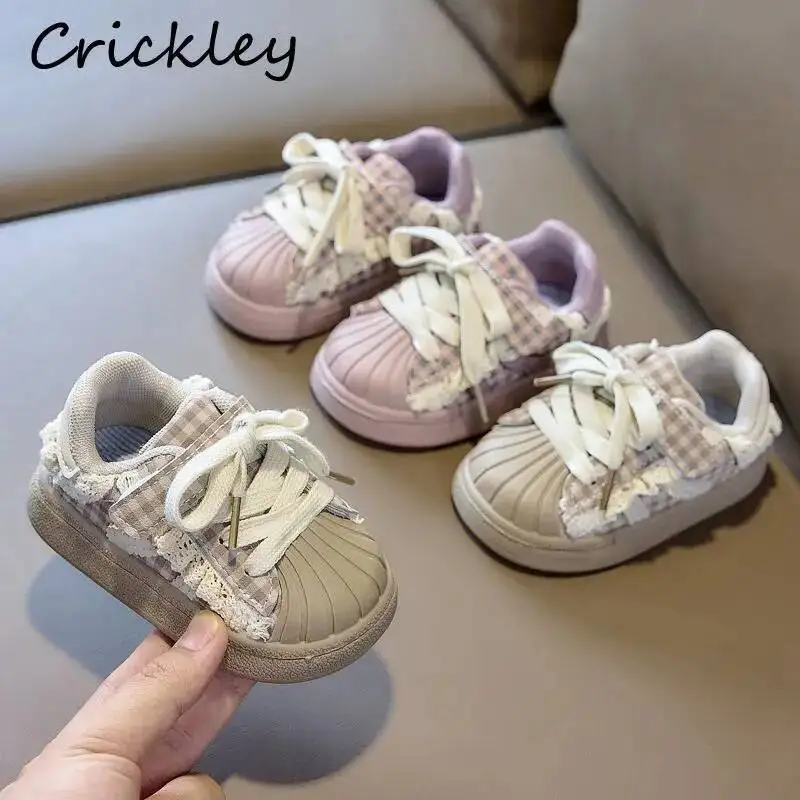 Plaid Ruffles Baby Girls Casual Shoes Lace Hook Loop Children Sneakers Soft Bottom Non Slip Toddler Kids Sport Shoes