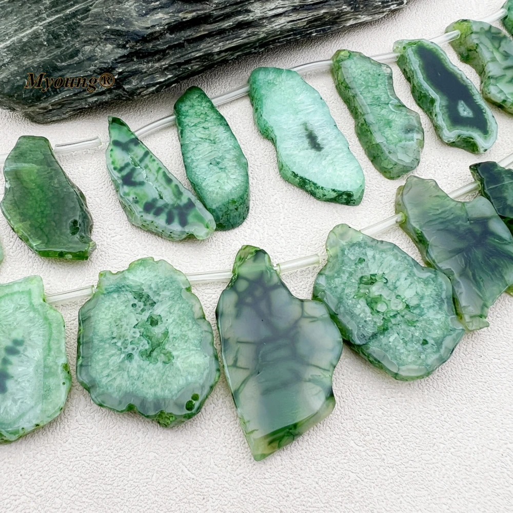 

Full Strand Top Drilled Large Graguated Freeform Green Agates Slice Pendant Beads MY231009