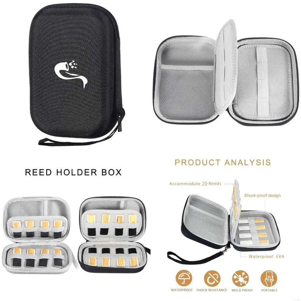  Saxphone Tongue Carrying Case with Meshs Pocket Portable Zippers Bag Waterproof Clarinet Tongue Box for Hold 20 Tongue
