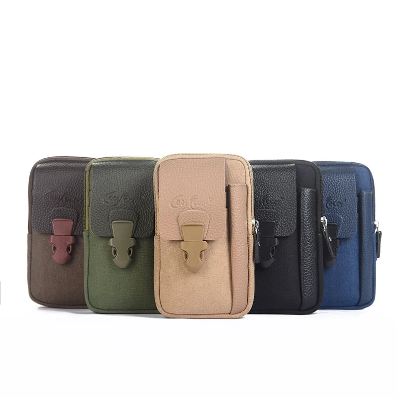 Outdoor pu canvas spliced mobile phone storage, waist-hung wallet, men's waist bag wearing belt