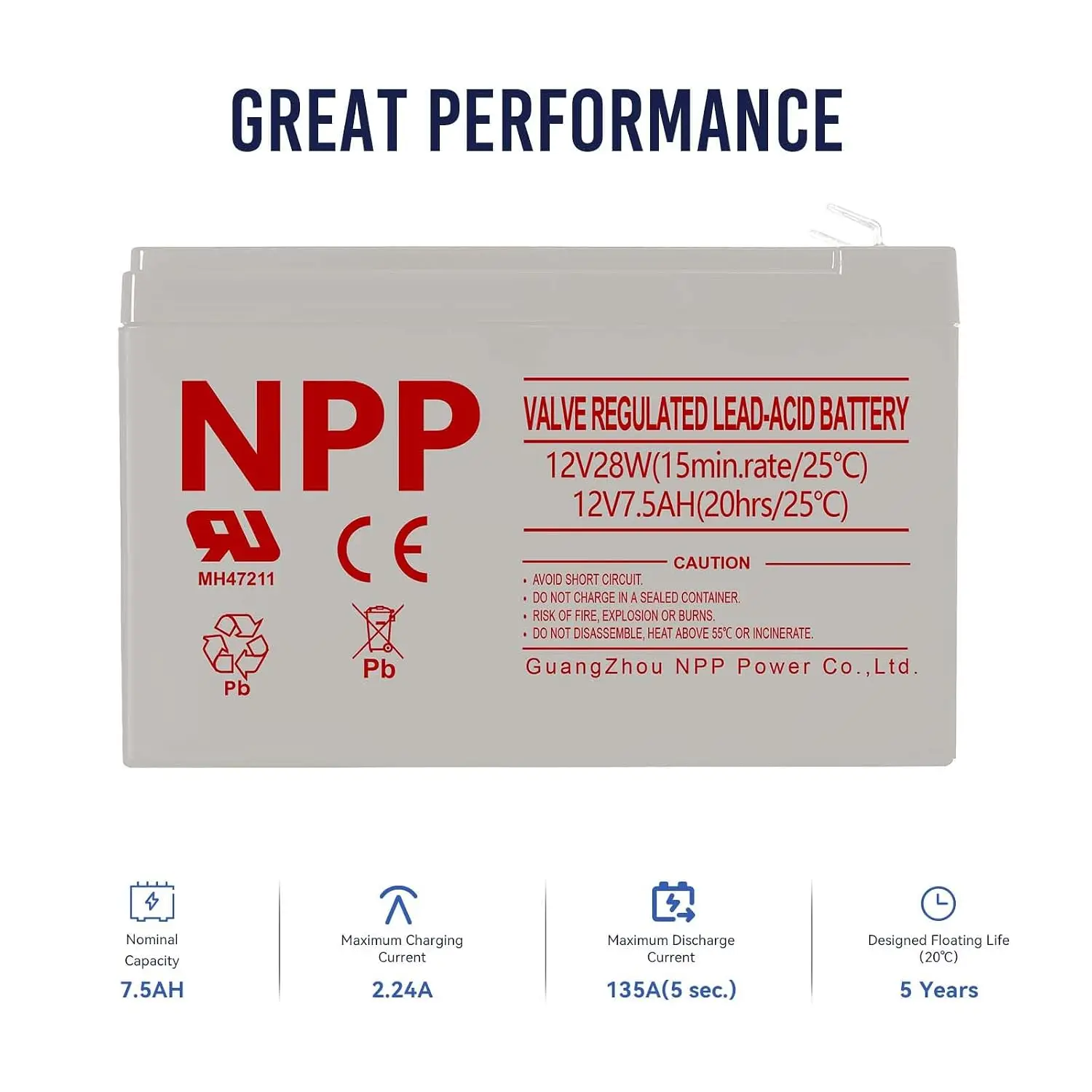 12V 7.5Ah AGM Battery 168W High Rate F2 Terminal UPS Replacement 12V 7Ah 8Ah Alarm Emergency Light 4Pcs, Customized