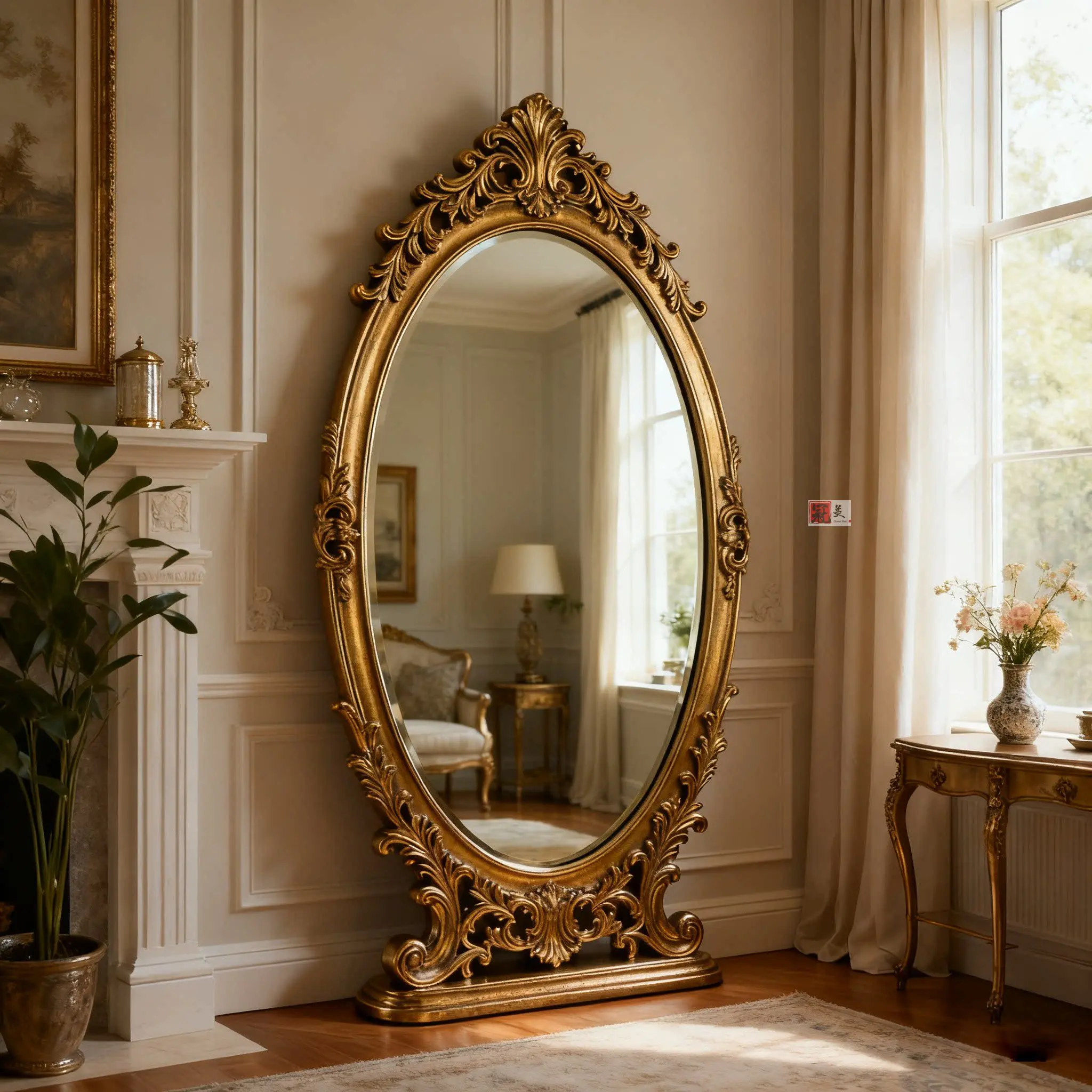 YAO French mirror full-length mirror handmade American retro floor-to-ceiling carved full-length mirror