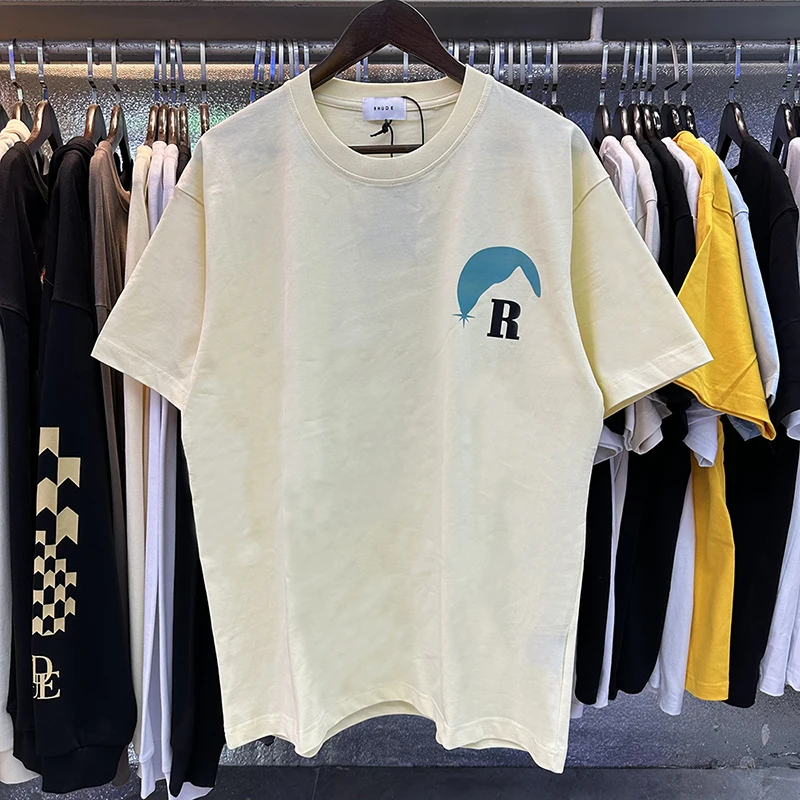 Summer RHUDE Short Sleeved Retro Snow Mountain Landscape Printed T-shirt American Loose Casual RHUDE Men's Clothing