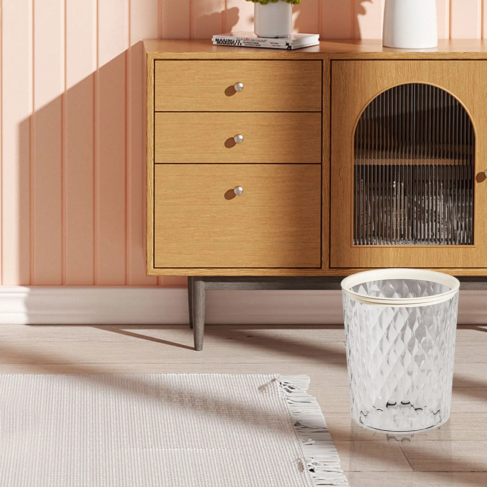 

Transparent Trash Bin Simple Style Large Capacity Household Garbage Can For Kitchen Bathroom Bedroom Office Waste Container