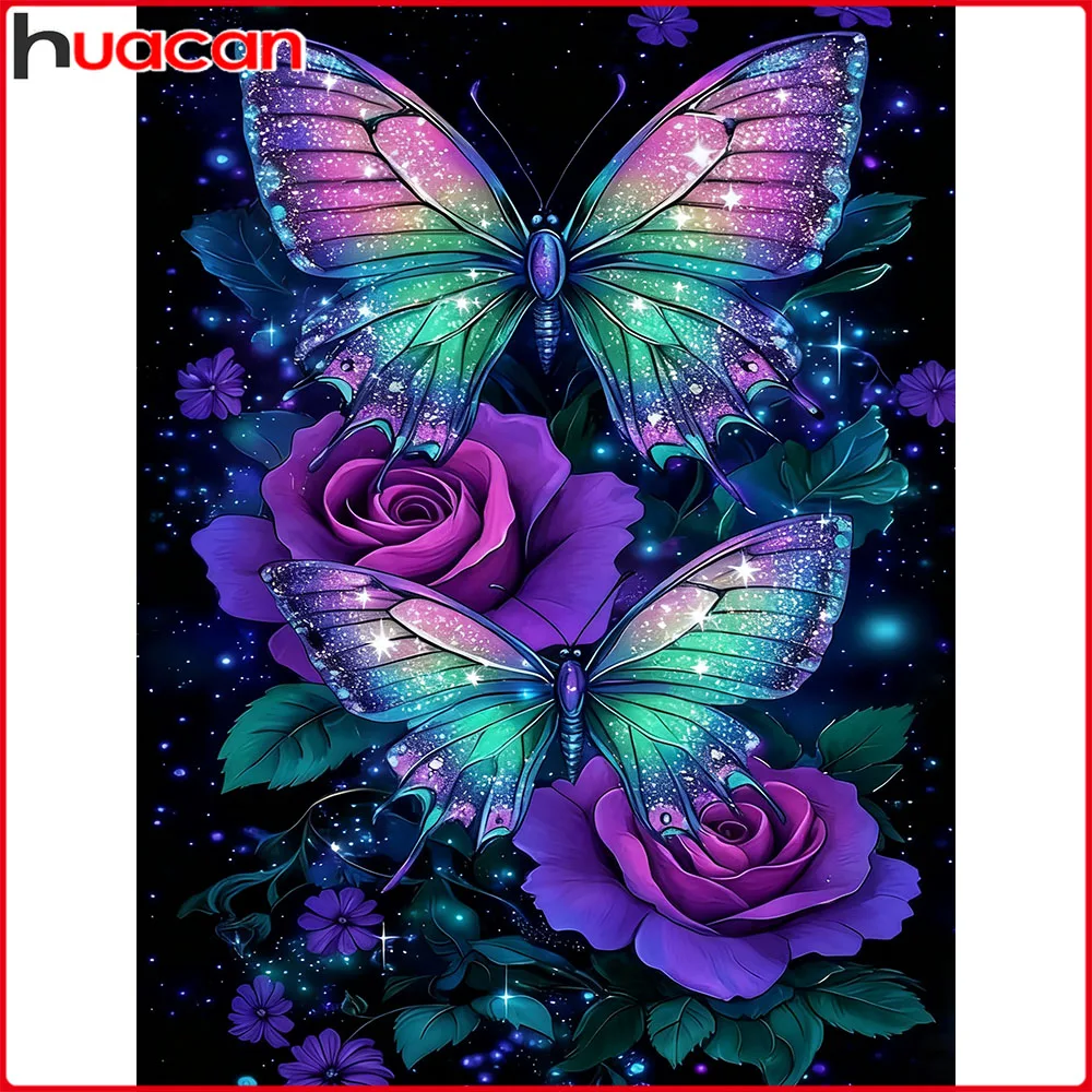 Huacan Vollquadrat Rundbohrer Diamantgemälde Schmetterling Rose Diamant Mosaik Tier Komplettset Dekorative Gemälde