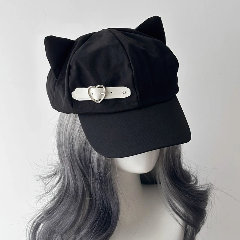 óm Lustige Wong Katzenohren Harajuku Gothic Lolita Baskenmütze Y2K Mädchen Steampunk Punk Reißverschluss Handgefertigte Sonnenhutkappe – Detail 16