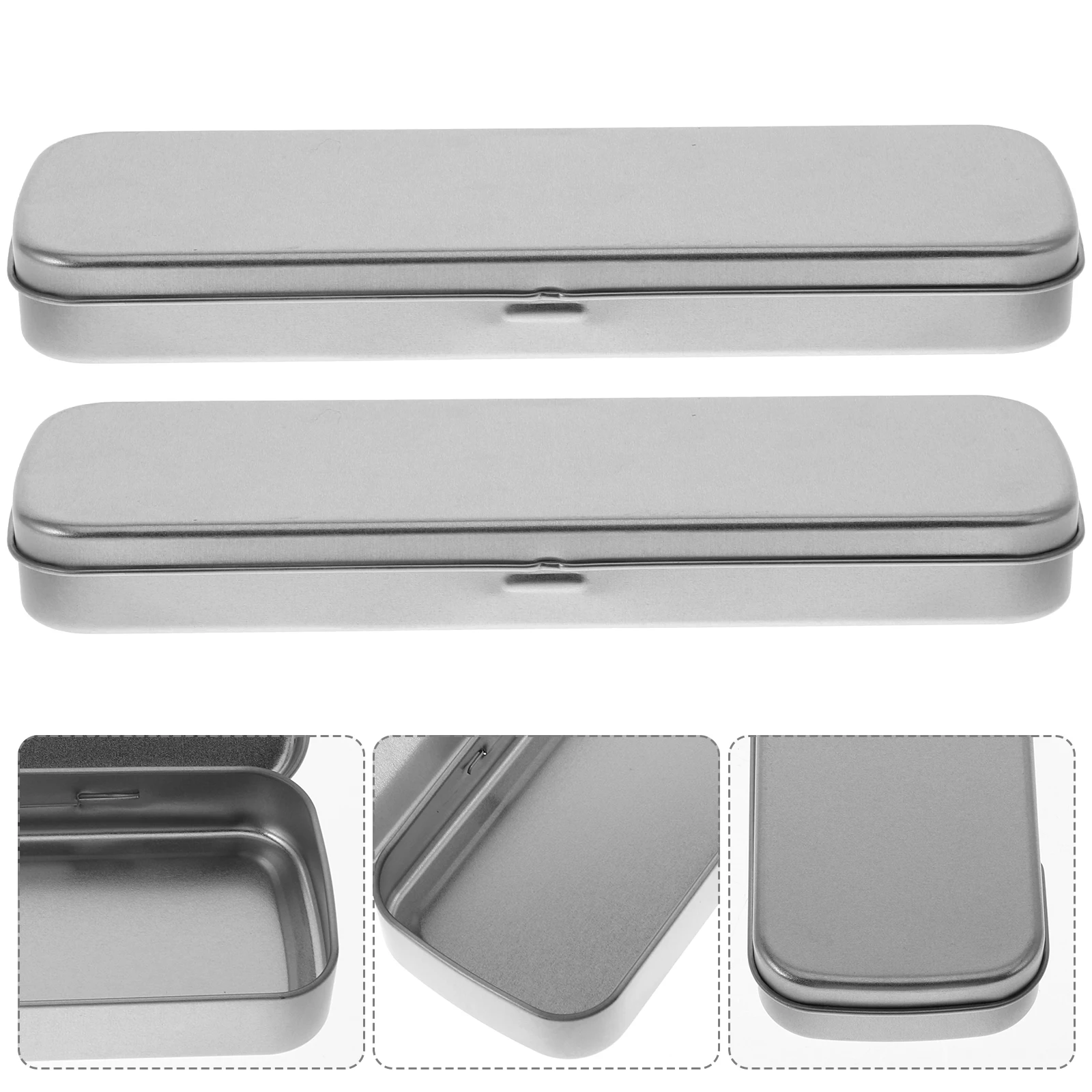 

2 Pcs Silver Gray Metal Pencil Boxes Durable Tinplate Visual Window Design Bulk School Supplies Stationery Case