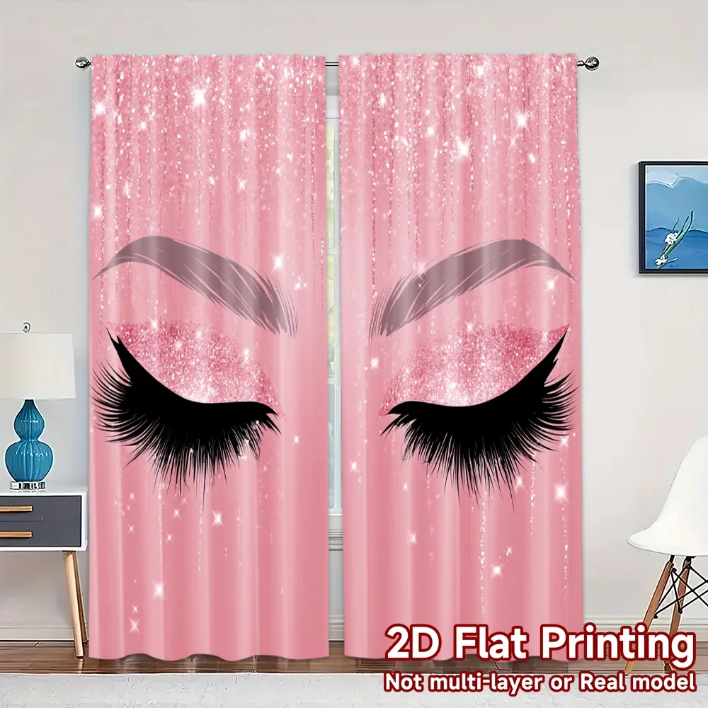 2D Flat Printing,JIT 2pcs, Curtains (Without Rod) Glamorous Lashes Pattern Popular Curtains Prints Light Filtering Curtains Room