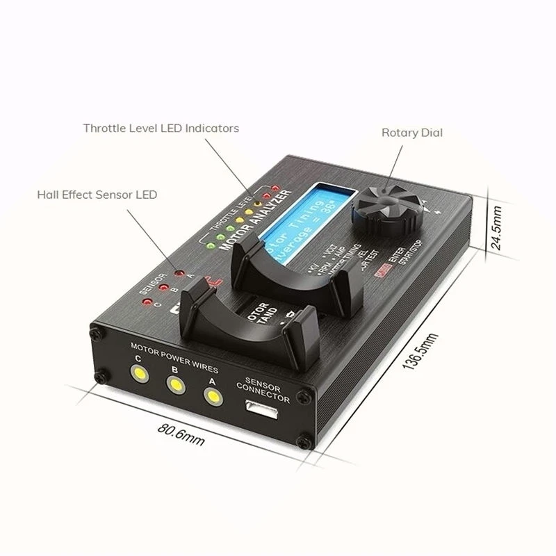 SKYRC BL motor analyzer SK-500020 brushless motor KV current voltage speed rpm noise level hall sensor effect checker