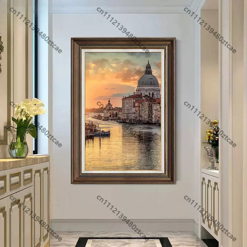 Vintage European Architecture Wall Art Canvas Print, American Style Decorative Painting for Hallway Dining Stairway Livin