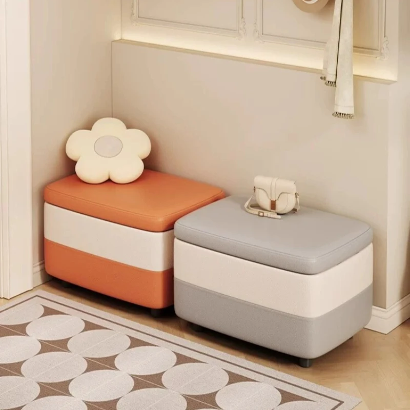 Solid Wood Storage Stool, Seatable Storage Box Bench, Sofa Stool & Entryway Shoe Changing Stool for Home Living Room Indoor Use