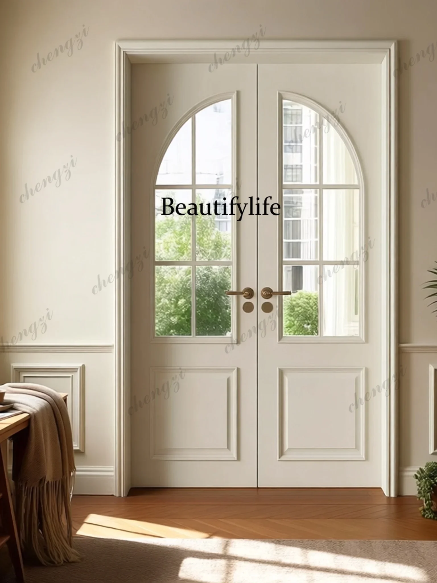 K153  Customization Urban Home Postmodern Double-Sided Bedroom Door Solid Wood Lacquer Simple Cream Style Glass Custom Indoor Ro