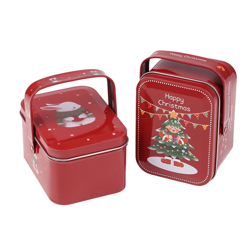 2024 Christmas Tinplate Suitcase Candy Boxes With Handle Handheld Sweets Tins Portable Candies Holder Sugar Storage Container