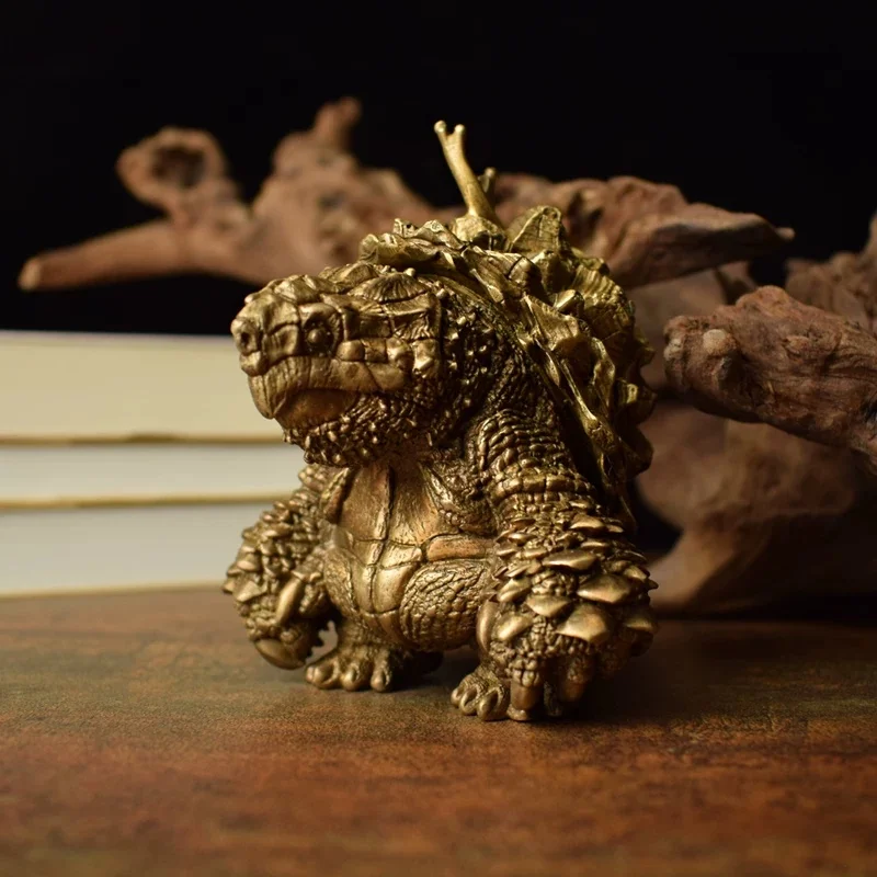 Brass Turtle Figurine Root Textured Tortoise Tea Pet Hand Carved Ornament Desktop Collectible Decor Gift for Hobby Collectors