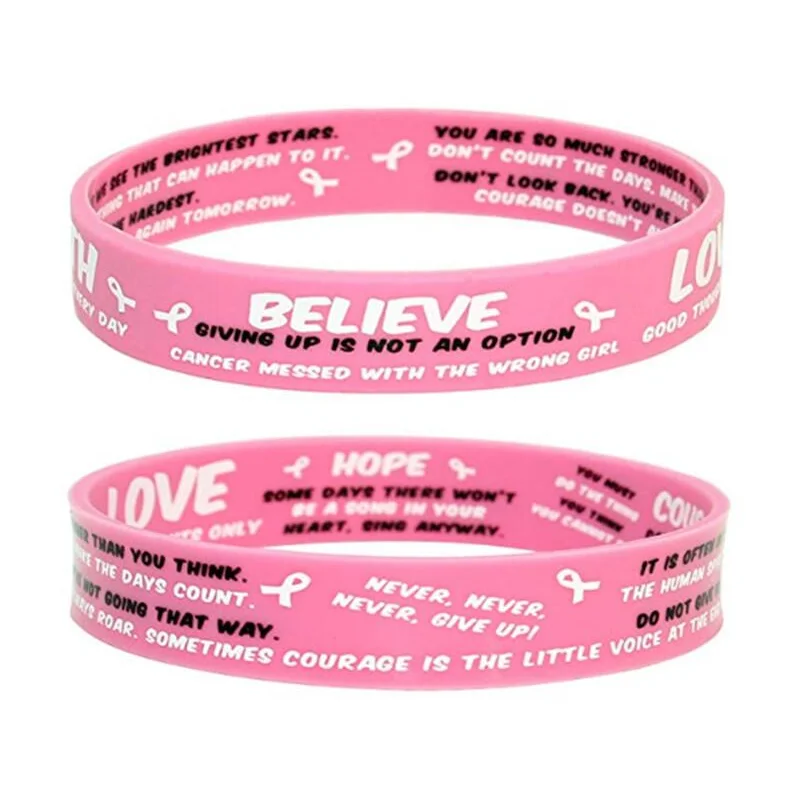 1pc believe faith love courage ribbon breast cancer awareness verse rubber bracelet silicone wristband