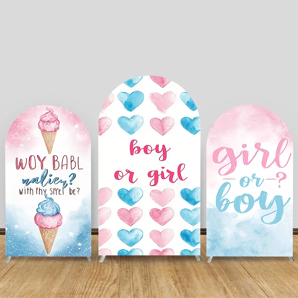 Boy or Girl Gender Reveal Party Arch Backdrop Covers Elastic Fabric Blue Pink Baby Shower Kid Birthday Party Arched Background