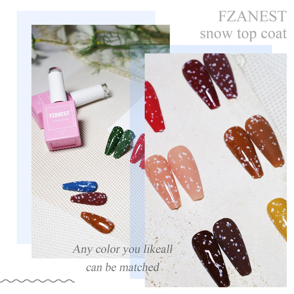 FZANEST Snow Flake Top Coat Nails Base con finitura a fiocco di neve e Top Coat Gel Nail Art accessori forniture per unghie per natale