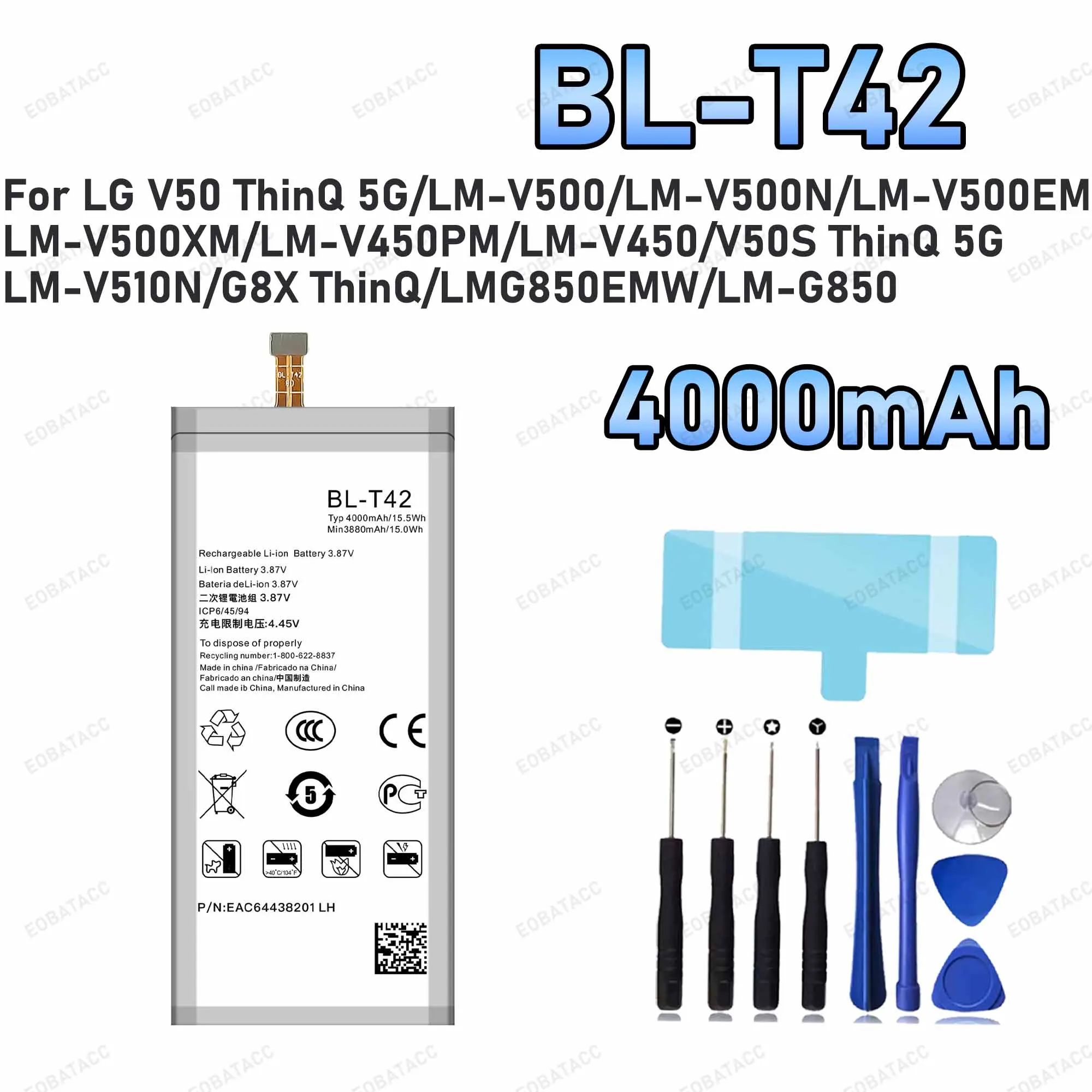 4000mAh BL-T42 Replacement Battery for LG V50 ThinQ 5G/LM-V500/G8X ThinQ battery Repair Tools Kit