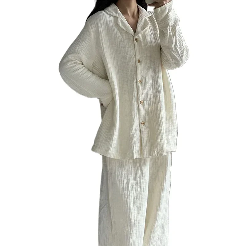 Korean Sleepwear Women Pajama Sets Solid Color Piiama Ruffles Pants Sets for Women 2 Pieces Autumn Night Wears Button Home Suit