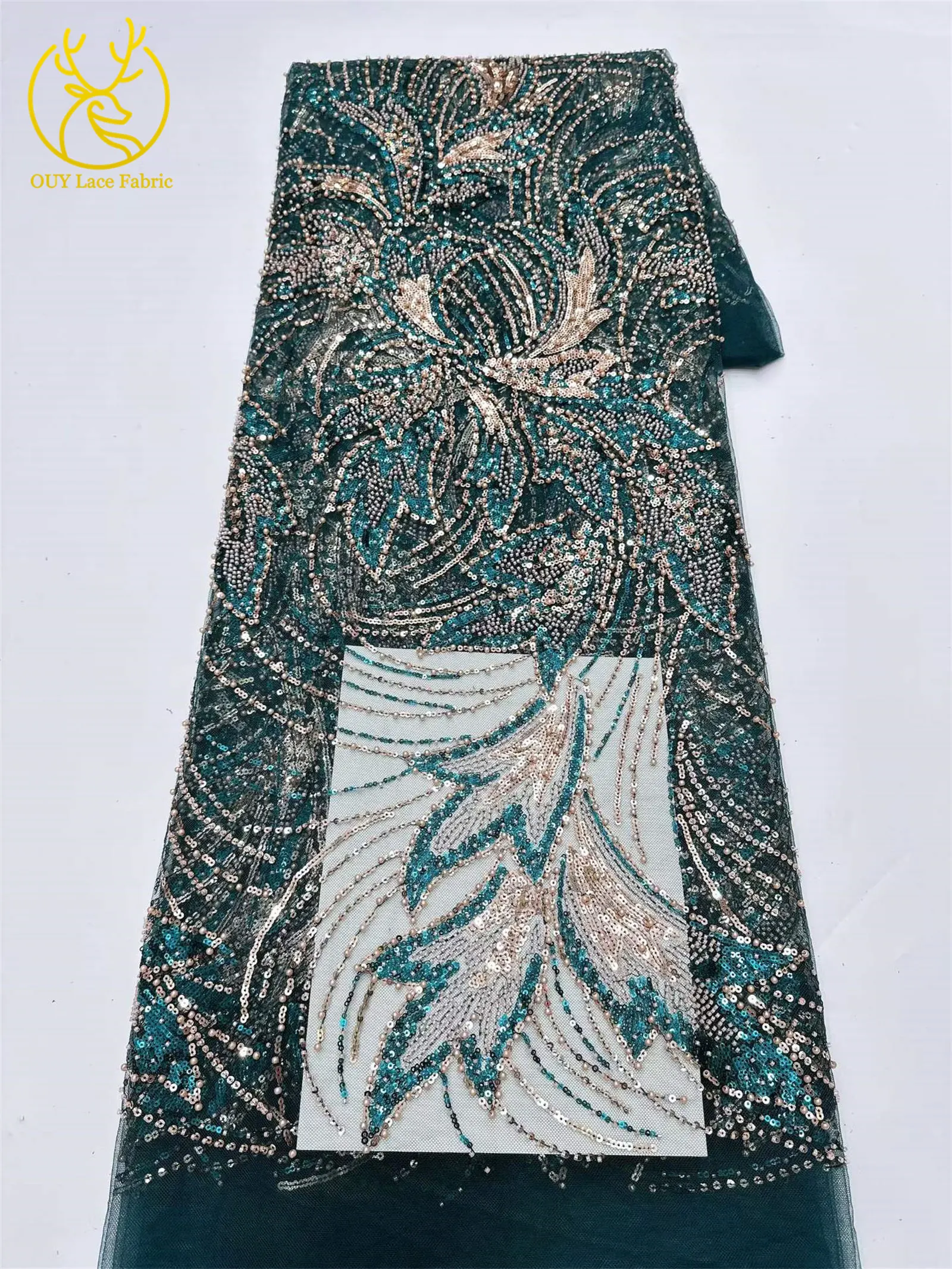 Tela de encaje con cuentas nigerianas al por mayor, tela de encaje de malla con lentejuelas africanas francesas de moda 2026 para costura de vestidos de fiesta nupcial, 5 yardas