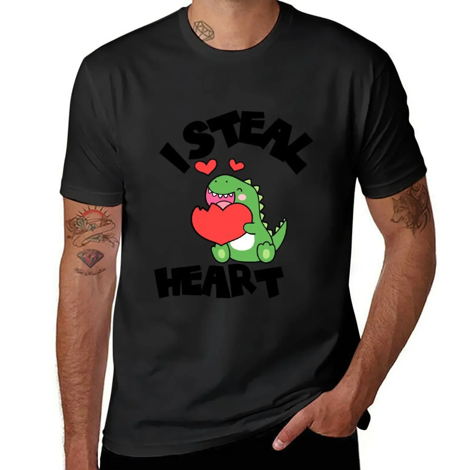 I Steal Hearts Valentines Day cool Dinosaur love couple T-Shirt vintage graphic tee mens clothing