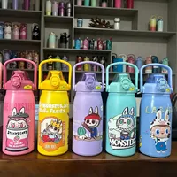 1200ml Labubu Stainless Steel Insulated Cup Large Capacity Sports Water Bottle New Cartoon Pop Cap Portable Straw Water Cup