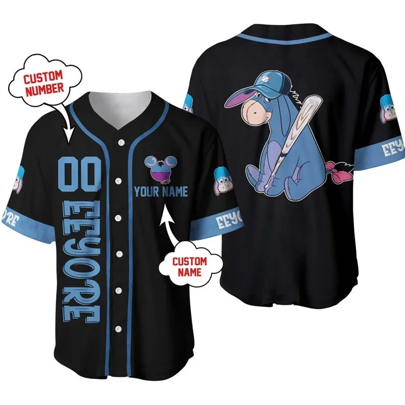 

Winnie the Pooh Eeyore Baseball Jersey Custom Name Disney Baseball Jersey Casual Sports Shirt Mens Womens Eeyore Baseball Jersey