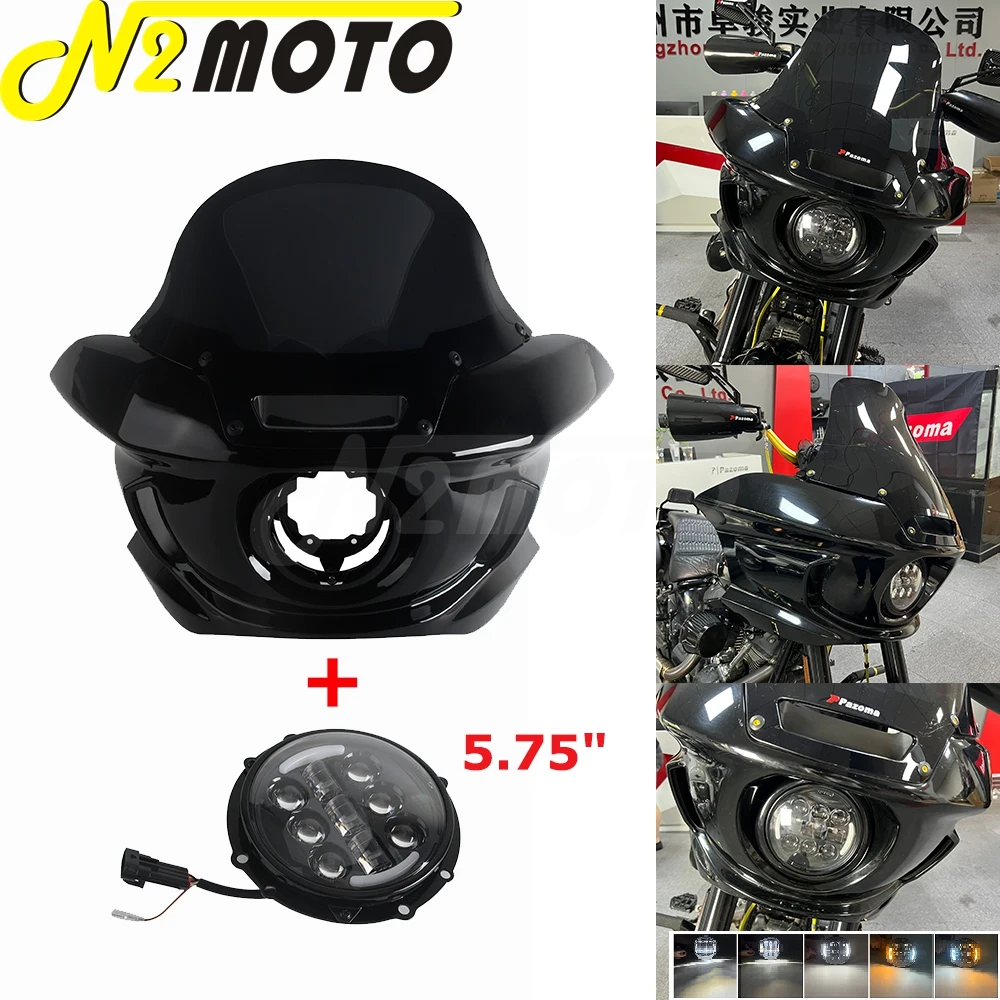 

5.75 inch Round LED Head Light Motorcycle Front Headlamp Fairing Windshield Screen Cowl For Harley Softail Street Bob FXBB FXBBS