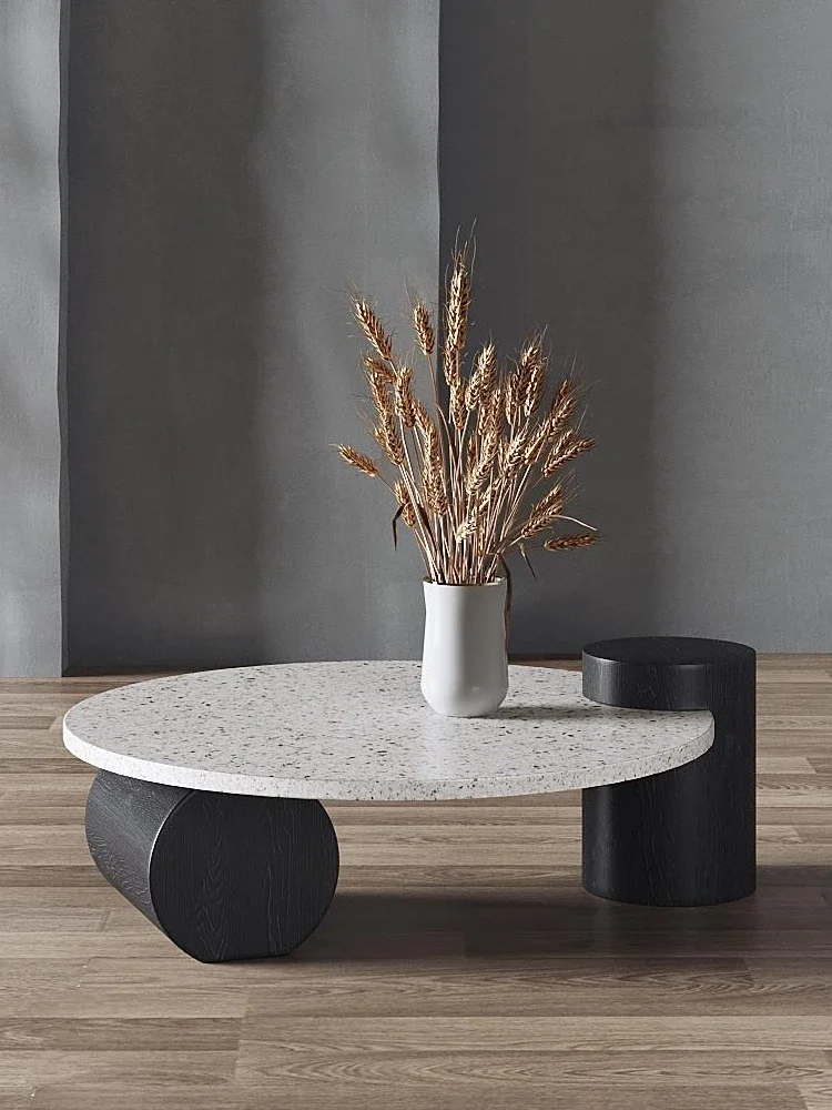 

#Living room,small apartment, small table, bedroom, sitting on the floor, Italian minimalist wabi-sabi style, round coffee table