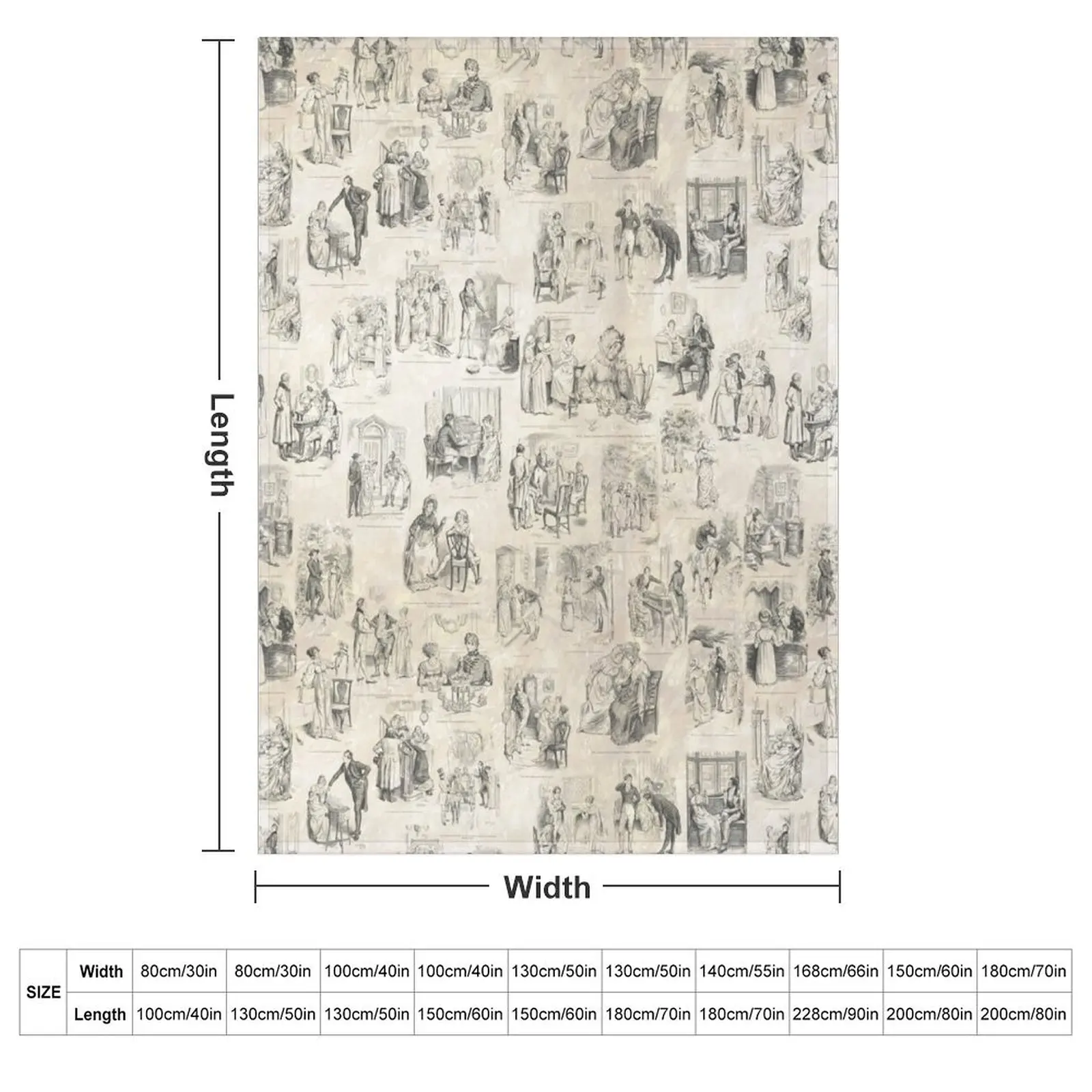 Austen Pride and Prejudice Illustrations Throw Blanket warm for winter Nap Blankets