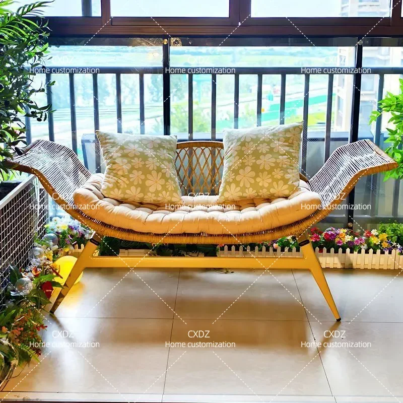 Balcony Leisure Rattan Recliner Single Sofa Chair with Armrest for Living Room Meeting and Comfortable Reading