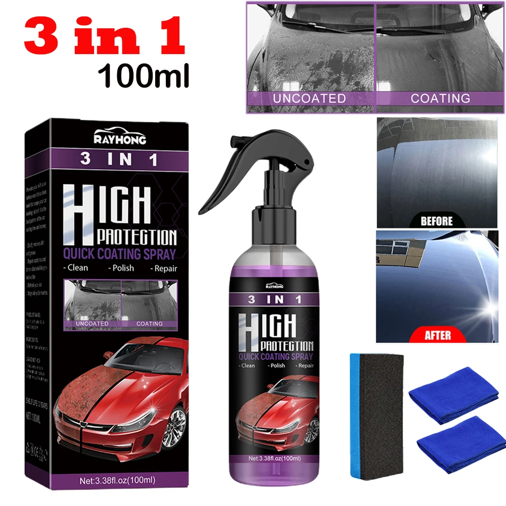 3 In 1 Car Ceramic Coating Spray 100ml Auto Nano Ceramic Coating Car Scratch Repair Restorer Ceramic Spray Coating liquid