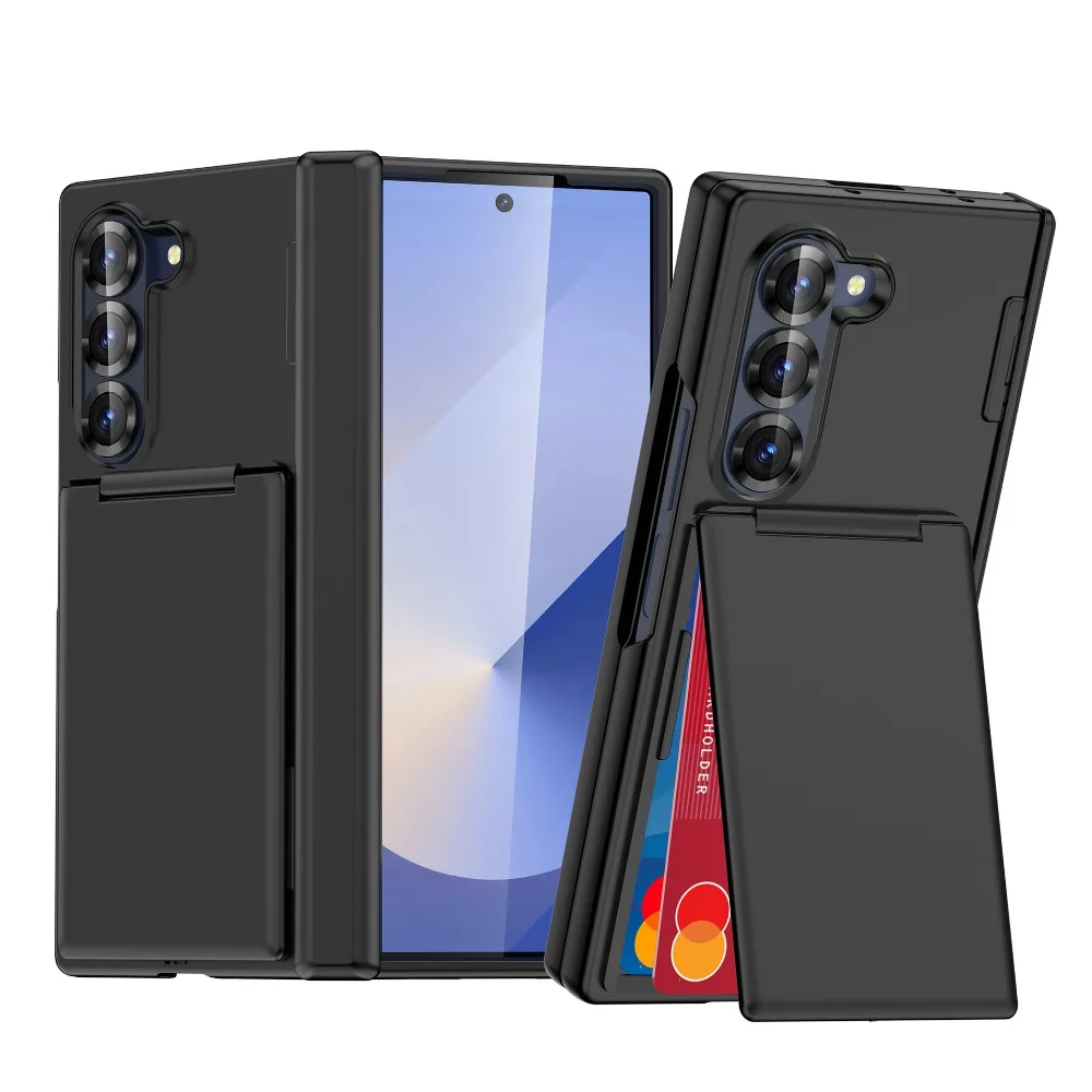 Flip Card Slot Holder Kickstand Phone Case For Samsung Galaxy Z Fold 7 6 Fold7 Fold6 5G Folding Bracket Matte PC Cover