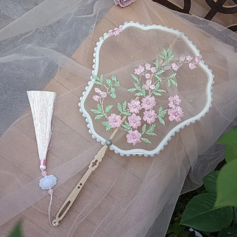 Chinese Traditional Embroidery Hand Fan, Vintage Chinese Ancient Costume, Han Fu Dance, Cheongsam Fan, Long Handle Performance