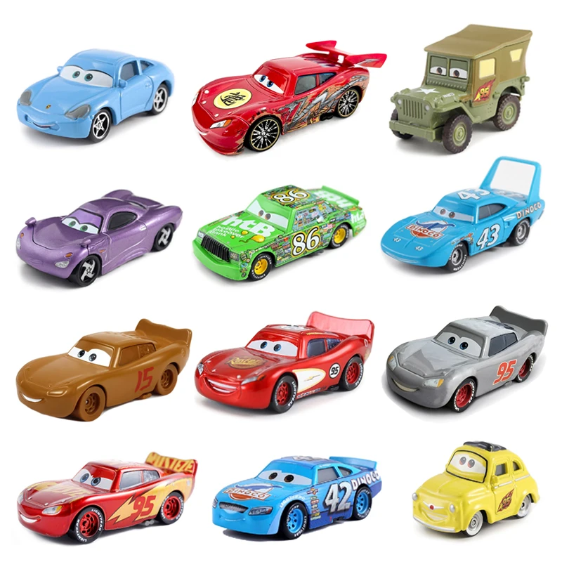 Cars Disney Pixar Lightning McQueen Sally Chick Hicks The King 1:55 Diecast Vehicle Metal Alloy Car Boy Kid Toys Christmas Gift