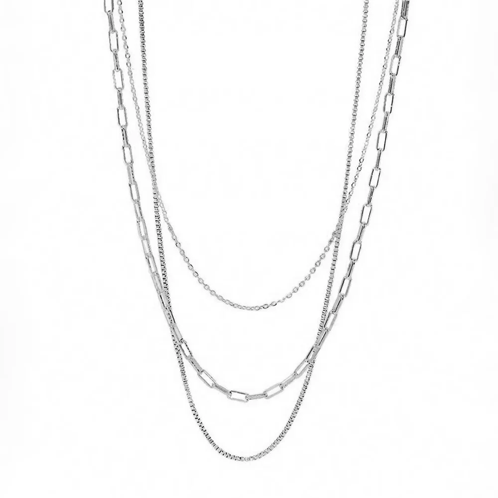 DGIDDK Stainless Steel Chain Triple Necklace Set Versatile Fashion Hollowing Can Be Stacked Wear Personalized Female Jewelry