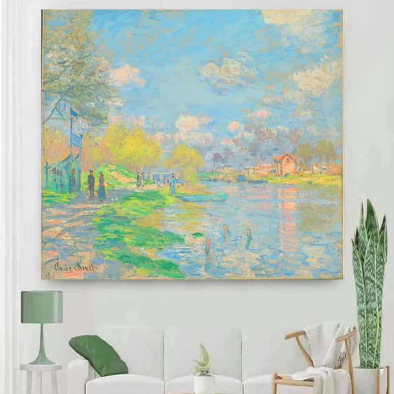 VIKAMA Colorful Seaside Flower Field Tapestry, Oil Painting-Style Seascape Art Wall Hanging, Wall Decor