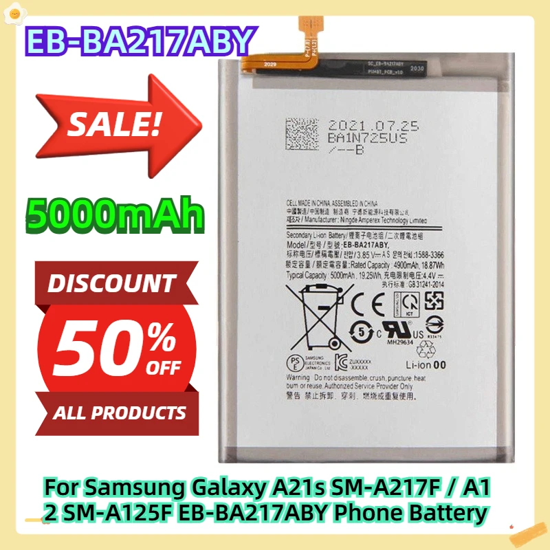 

For Samsung Galaxy A21s SM-A217F / A12 SM-A125F EB-BA217ABY Phone Battery 5000mAh