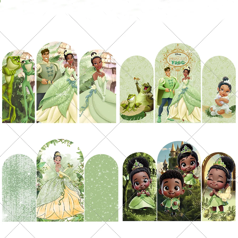 

Фон с аркой на тему принцессы Диснея, Тианы и лягушки для девочек, украшение на день рождения, зеленые арочные настенные панели для детского душа