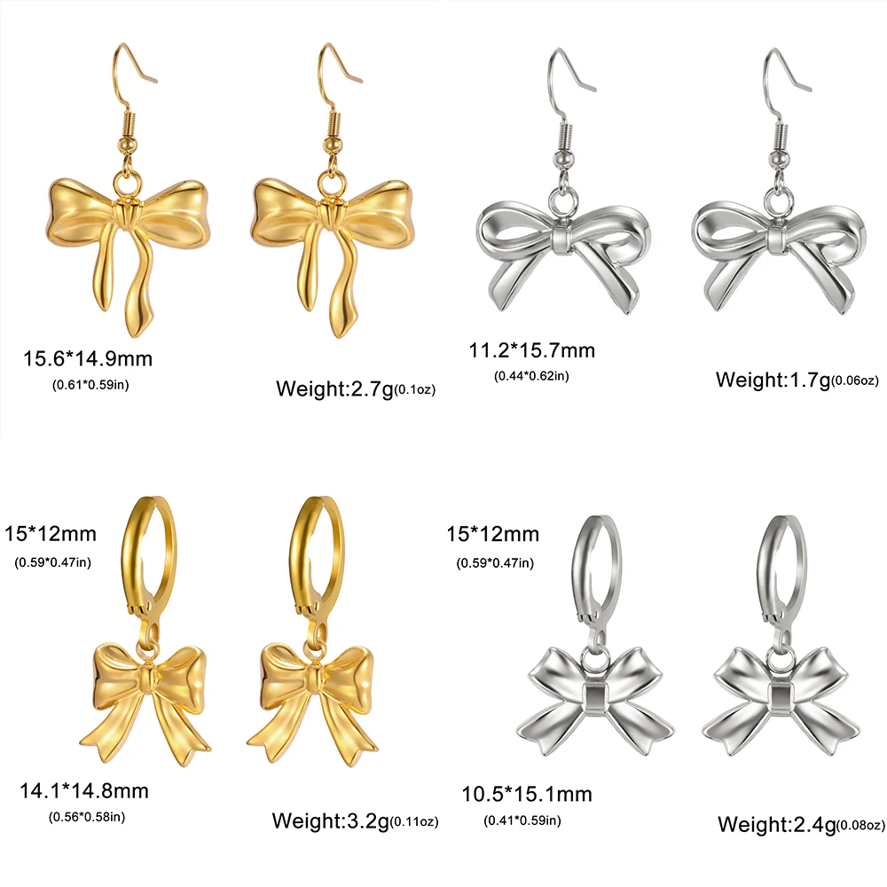 Skyrim Sweet Bowknot Dangle Earrings for Women Girls Stainless Steel Gold Color Earring Trendy Jewelry Birthday Gift New In