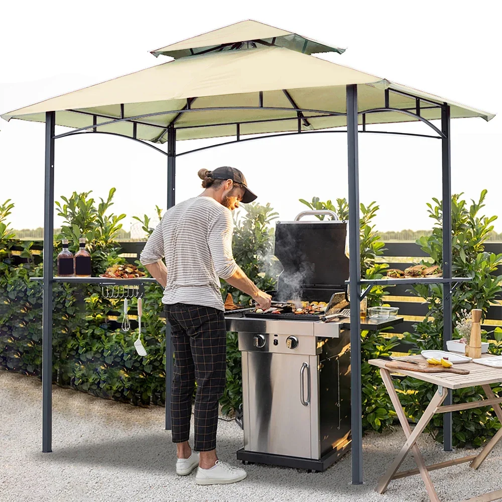 Outdoor Steel Frame Grill Tent With Waterproof Canopy Gazebo For Barbecue Shelter