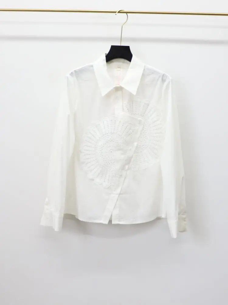 

Women's Cotton irt EYF659C Spring Autumn Faionable Heavy Embroidery Color Busin Casual Long Sve Button up