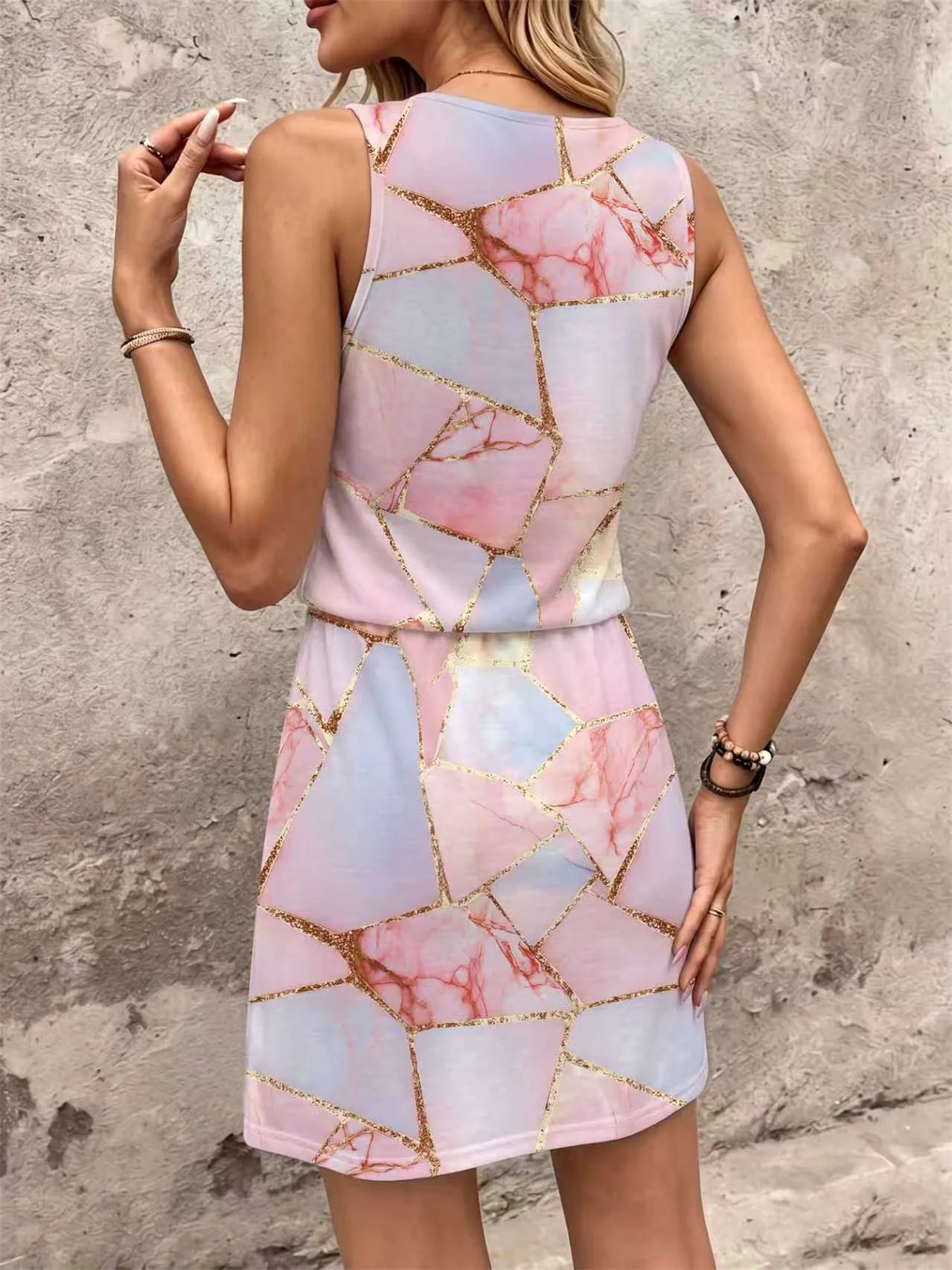Women's Summer Fashion Geometric Pattern Printed Sleeveless Tank Dress