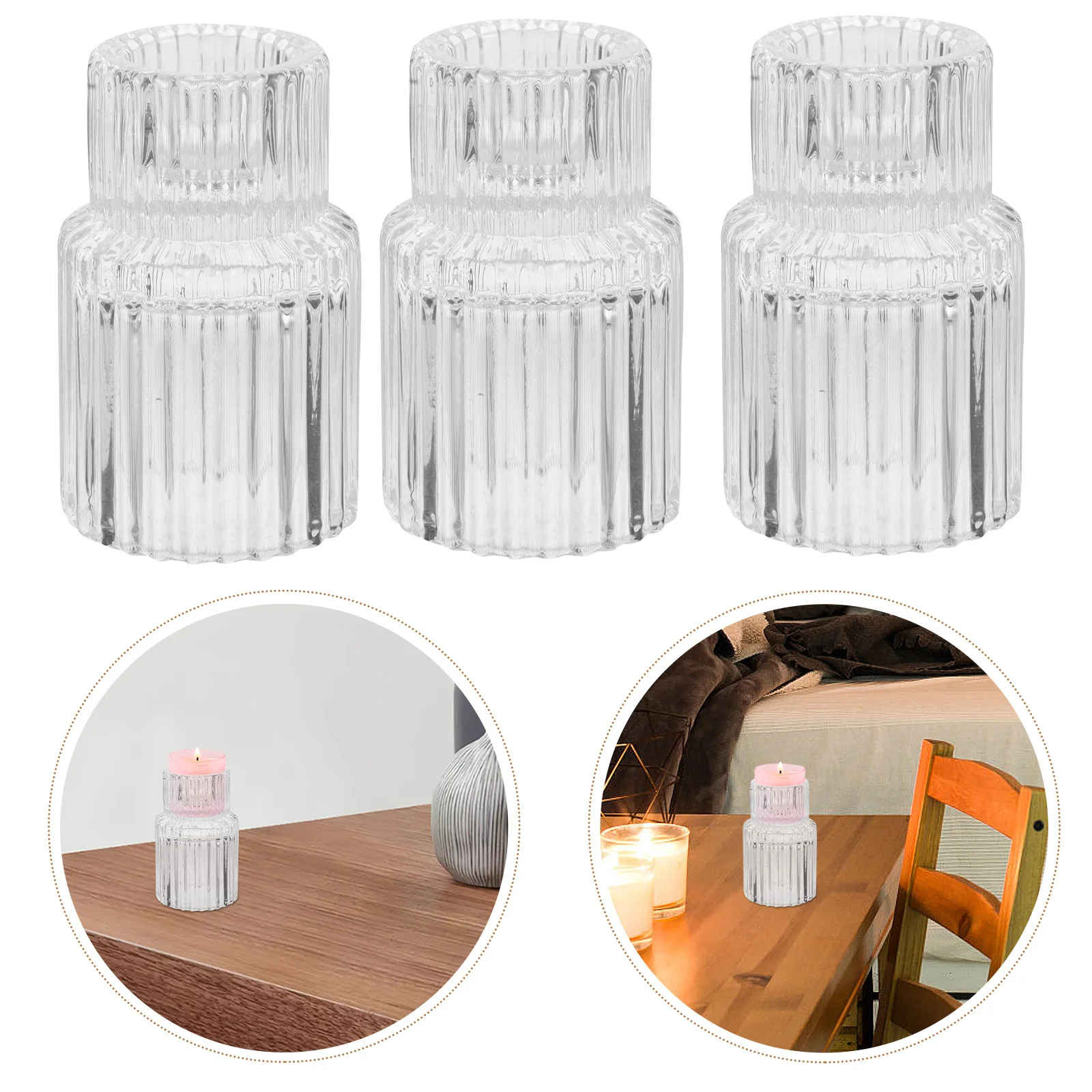 

8Pcs Glass Candlestick Holder Clear Striped Elegant Design Stable Base Wedding Dining Table Centerpiece Christmas Decor