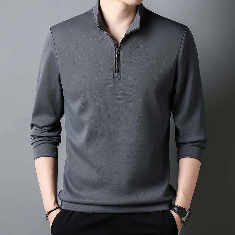 

2024 Spring and Autumn New Style Young and Middle-aged Men's Sports Casual Sweatshirt Solid Color Pullover Slim Top T-shirt