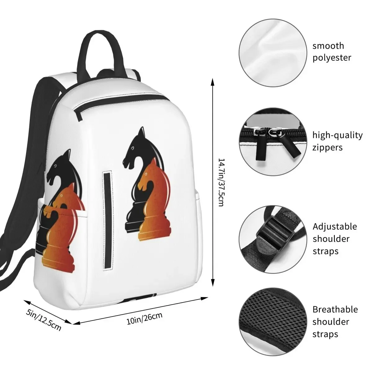 Chess Horse Backpack Student BookBag Kids School Bag Laptop Shoulder Bags Men Women