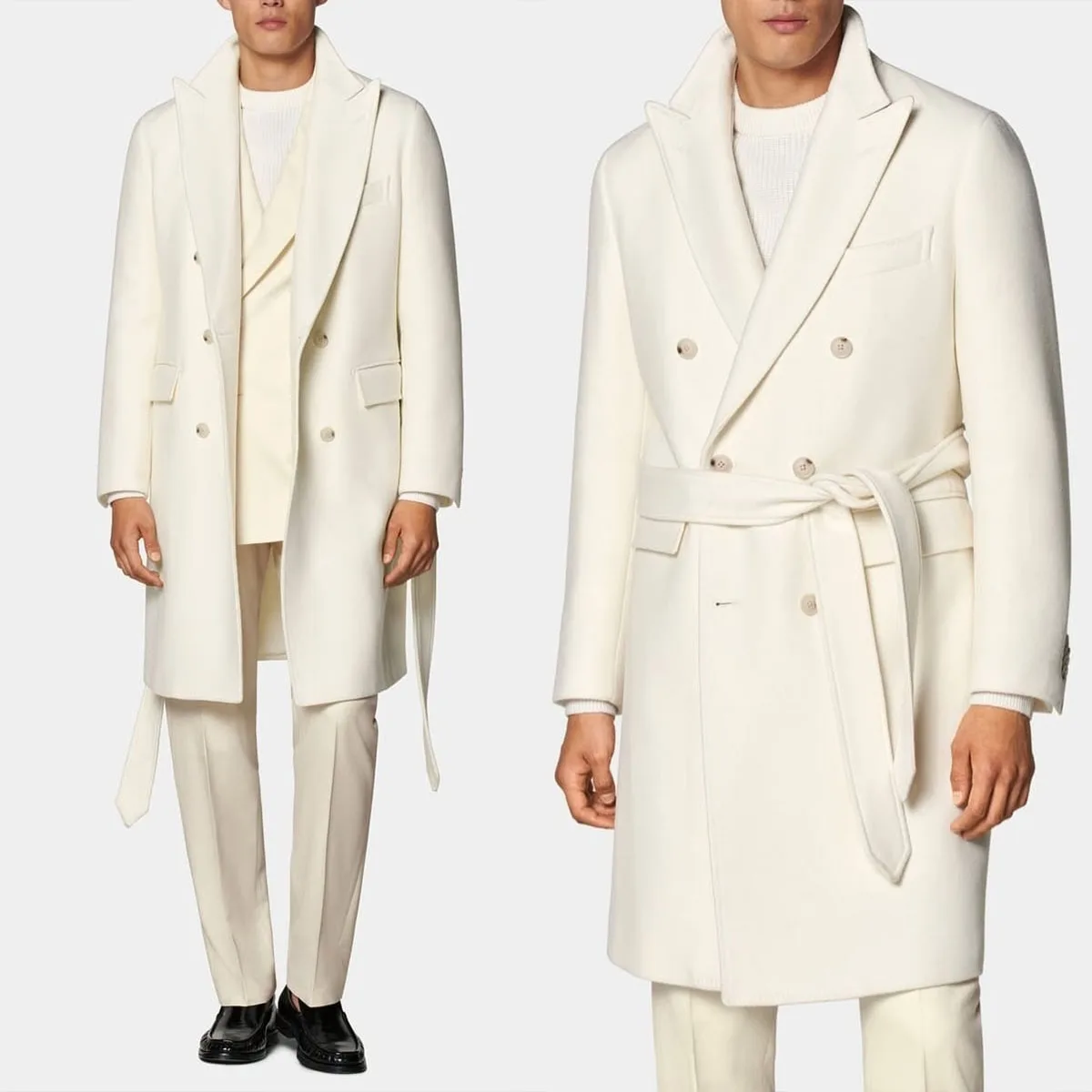 

Зимнее длинное пальто для мужчин, шерстяное пальто с остроконечными лацканами, двубортное пальто с поясом, приталенный деловой пиджак, только куртка на заказ