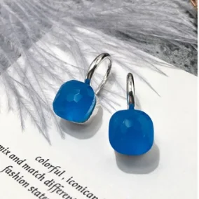 100% 925 Sterling Zilver Snoep Stijl 21 Kleuren Blauw Wit Rood Groen Geel Crystal Drop Earring Voor Vrouwen Fijne Sieraden