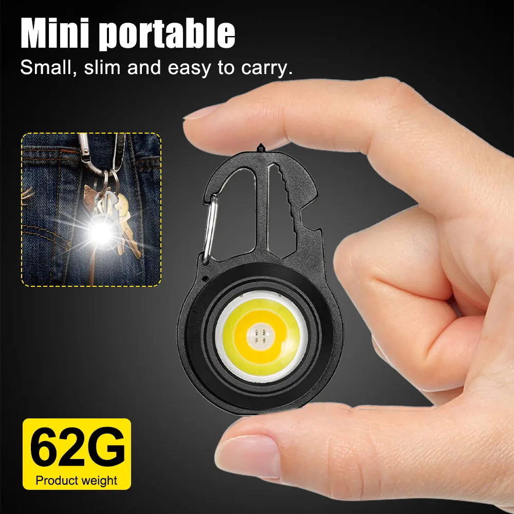 Multifunctional Mini Keychain Light with Tripod USB Charging Emergency Lamps Strong Magnetic Repair Work Outdoor Camping Light